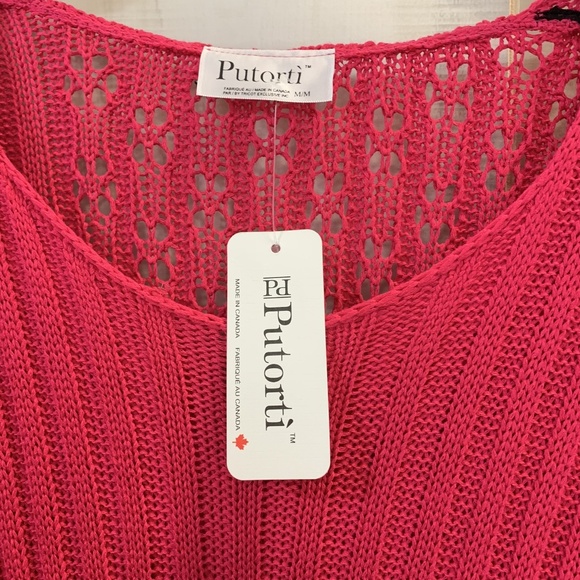 NWT Putorti Fuchsia Pink Sweater Open Knit Medium - Picture 3 of 3